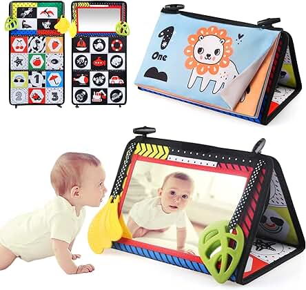 LEADSTAR Espejo Bebe Montessori con Libro Sensoriales Blanco y Negro,Plegable, Interactivo, de Tela para Bebé 0-12 Meses, Juegos Educativo Regalo para Recien Nacido Niños