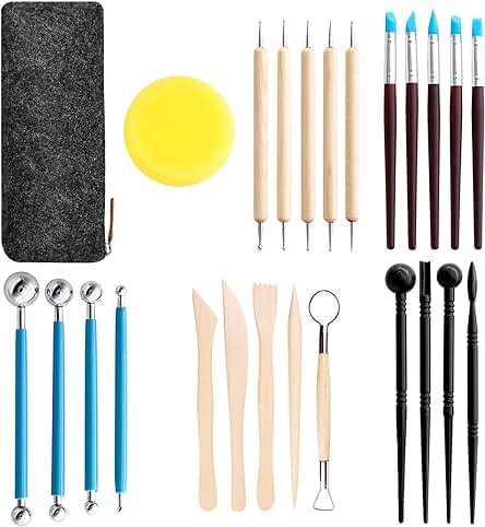 Lectorias 25 Piezas Herramientas Arcilla con Bolsa, Kit Ceramica Principiantes, Arcilla Herramienta, Juego de Modelado Alfarería para DIY Arte Cerámica Escultura, Pintura Roca, Tallado Artístico