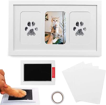 Leikurvo Juego de Huellas de Patas: 32,5 x 18 cm, Marco de Fotos de Huellas de Perro y Gato, gato y Perro, Regalos para Dueños de Perros, Recordatorio de Perro y Gato, Huella de mano de Bebé