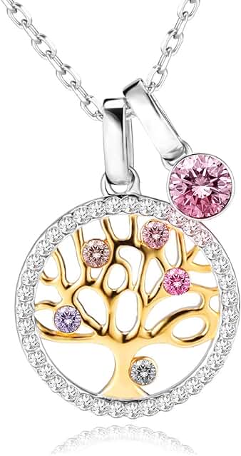 LEKANI Collares Plata Árbol de la Vida Colgante Cristales de Austriacos, Joyas para San Valentin, Regalos Originales para Mujer, Abuela, Dia de la Madre