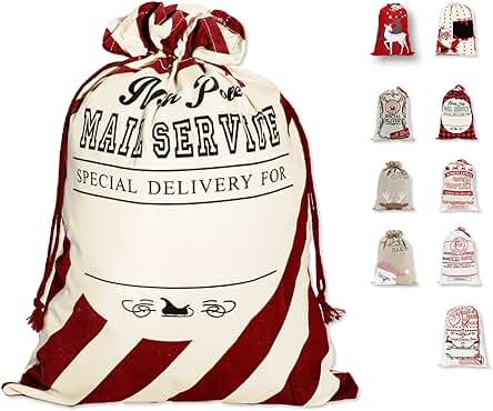 LessMo Bolsa de Lona de Santa Saco de Navidad, Bolsa Grande de Lona con Cordón, Bolsa de Algodón Favores de Fiesta para Almacenamiento de Paquetes de Navidad Grandes LessMo Bolsa de Lona de Santa Saco de Navidad, Bolsa Grande de Lona con Cordón, Bolsa de Algodón Favores de Fiesta para Almacenamiento de Paquetes de Navidad Grandes