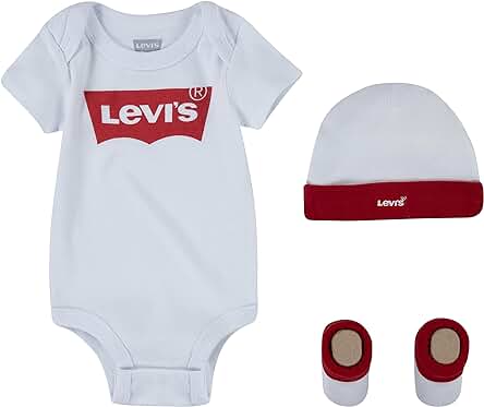 Levi's Classic Batwing Infant hat Bodysuit Bootie set 3pc Unisex Bebé