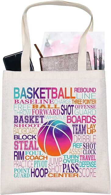 LEVLO Bolsa de lona con Tipografía de Baloncesto, Regalo para Jugadores de Baloncesto, Bolsa de Hombro para Amantes del Baloncesto