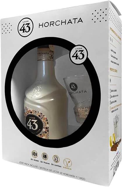 Licor 43 Pack Licor 43 Horchata y Vaso de Regalo, Fusión Licor 43 y Horchata Valenciana, Licor Vegano y apto para Celiacos, sin Gluten, Botella 700 ml