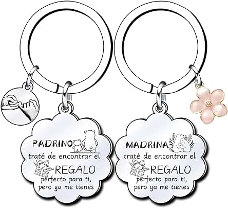 LKJHGF 2ps Regalo Padrinos Bautizo Llavero Llavero Padrino y Madrina Padrino Regalo Llavero del Padrino Madrina Idea Regalo día de Pascua Bautismo Mejor Padrino Madrina