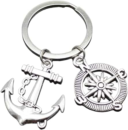 Llavero con Ancla de Marinero - Llaveros de Marinero con Ancla de Barco y rosa de los Vientos - Llavero de Ancla de Marinero - Regalo para Amantes del mar, Marineros o Pescadores - Llavero Unisex