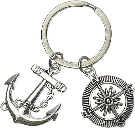 Llavero con Ancla de Marinero - Llaveros de Marinero con Ancla de Barco y rosa de los Vientos - Llavero de Ancla de Marinero - Regalo para Amantes del mar, Marineros o Pescadores - Llavero Unisex