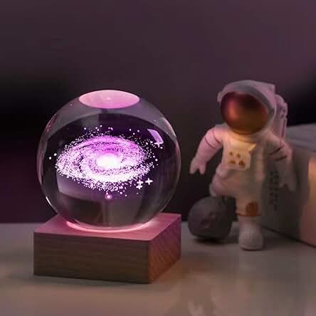 Lámpara de bola de Cristal de Galaxia de la Vía Láctea 3D, luz Nocturna de bola de Cristal de 6 cm con base de Madera, Adorno Decorativo para el Hogar, Regalos de Astronomía