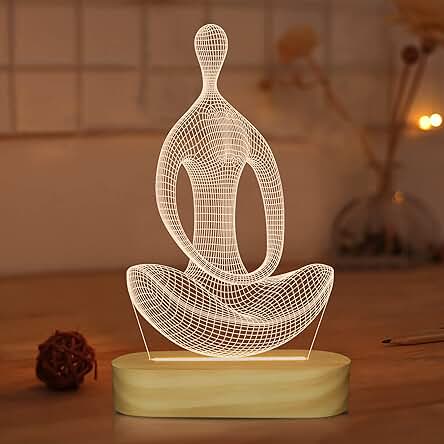 Lámpara de yoga LED 3D arte luz Nocturna para Niñas Mujeres Meditación Amantes Regalos de Cumpleaños USB Power Warm Color Madera Base Lámpara de mesa Lámpara de yoga LED 3D arte luz Nocturna para Niñas Mujeres Meditación Amantes Regalos de Cumpleaños USB Power Warm Color Madera Base Lámpara de mesa