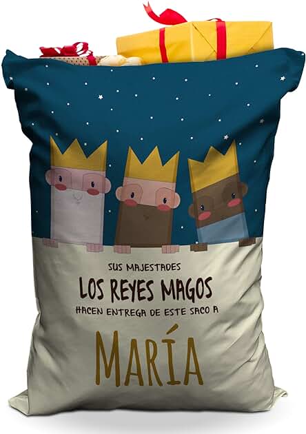 LolaPix Saco Reyes Magos Personalizado con Nombre. Regalos Navidad Personalizados. Varios Diseños y Tamaños a Elegir. Reyes Magos