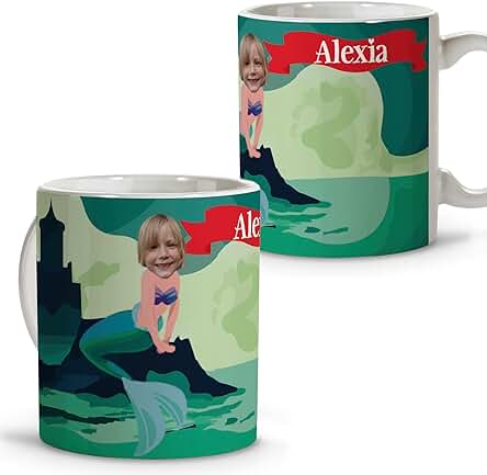 LolaPix Taza Sirenita. Personalizada con Foto y Nombre. Taza Cerámica. 330 ml. Varios Diseños y Colores de Interior. Regalos Originales. ARIEL