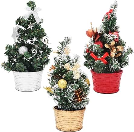 LOMUG Mini Arbol de Navidad, 3 Piezas 20cm Artificial Arbol de Navidad Pequeño Abeto Deco DIY Árbol de Navidad en Miniatura Decoración de Mesa Alféizar Deco Navidad Hogar Oficina Regalos