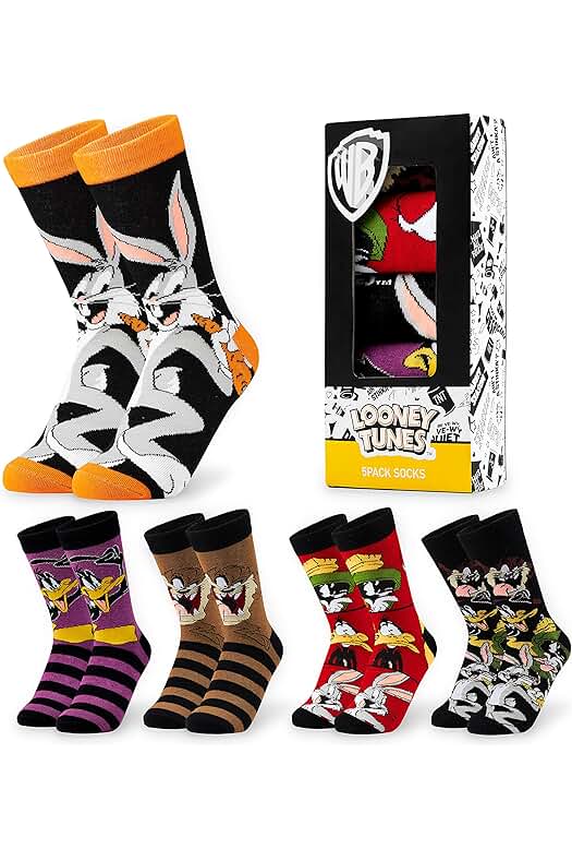 LOONEY TUNES Looney Tunes Calcetines Hombre Divertidos, Pack de 5 Calcetines Altos Talla 39-44, Regalos Originales para Hombre