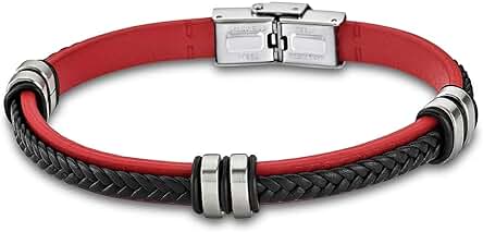 Lotus Pulsera de piel Style LS1829-2/3, para Mujer/hombre, Negro y Rojo, D2JLS1829-2-3, un Bonito Regalo para Navidad, Cumpleaños, para el Hombre, 22 Centimeters, Cuero Acero Inoxidable piel