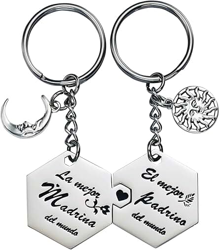 LParkin 2 Piezas Llaveros Madrina Llavero Padrino, Regalo Padrinos Bautizo, Llavero Personalizado, Comunion Sorpresa, Regalos de Pascua