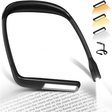 Luz Lectura Libros Cama Lampara - Lampara de Lectura Recargable 3 Colores Protección Ocular Luz Lectura Cuello Flexibles, Lampara para Leer, Tejer, Coser, Acampar, Regalos para Lectores Mujer Hombre