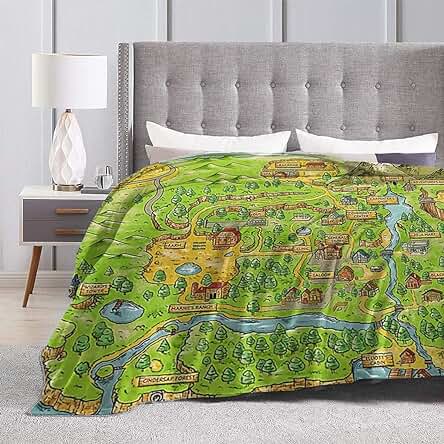 Manta de cama de Franela Suave para Niños, Adolescentes, Adultos, Decoración de Dormitorio, mapa de Stardew Valley, Manta Ultra Suave de Microforro Polar, 80 x 60 Pulgadas, Multicolor