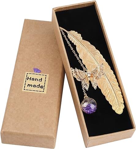 Marcapáginas de Plumas de Metal, Diseño Creativo Elegante con 3D Mariposa y Perlas de Vidrio Colgante de Flor Seca, Ideal Regalo para Adultos, Niños y Estudiantes Marcapáginas de Plumas de Metal, Diseño Creativo Elegante con 3D Mariposa y Perlas de Vidrio Colgante de Flor Seca, Ideal Regalo para Adultos, Niños y Estudiantes
