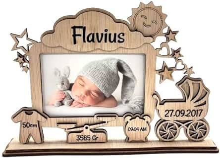 Marco de foto Personalizado con Texto para Bebes Hecho en Madera, Recien Nacido, Regalo new Born... (Modelo 2)