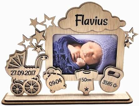 Marco de foto Personalizado con Texto para Bebes Hecho en Madera, Recien Nacido, Regalo new Born... (Modelo 1)