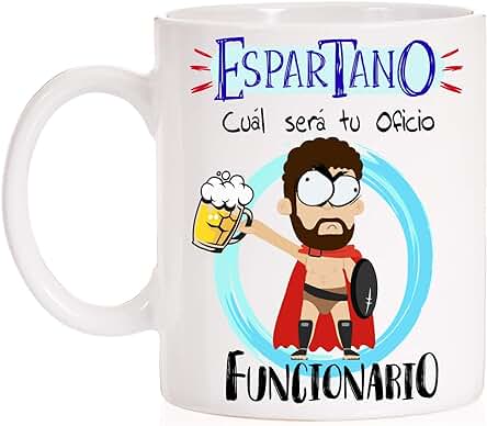 MardeTé Taza Espartano cual Será tu Oficio, Funcionario. Taza Regalo para Opositor, Estudiante, Trabajador, Alumno.