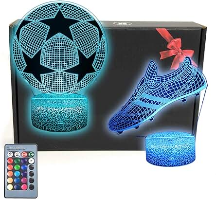 MARZIUS Lámpara de mesa LED de Ilusión 3D de Fútbol con 2 Pisos de Acrílico y base de Iluminación, 16 Colores de Cambio, Regalo Divertido para Hombres, Niños y Adolescentes (botas de Fútbol)
