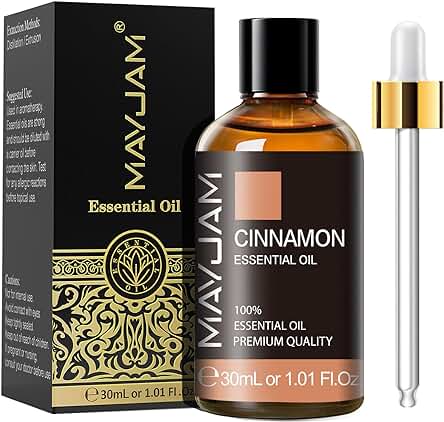 MAYJAM Aceites Esenciale de Canela 30 ml, 100% Naturales Puros, Aceite Esencial de Aromaterapia, Aceite Esenciales para Humidificador, Difusor, Regalos Perfectos