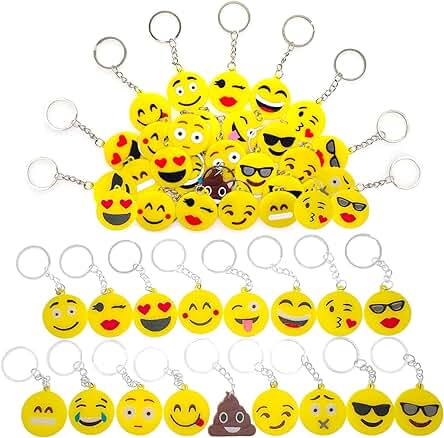 MEIYIFAN 34 Pieza Mini Emoji Llavero,Emoji Encantadora Emoticon Llavero,Llavero Emoji de Cara Redonda para Fiestas de Niños, Suministros, Decoraciones de Bolsas