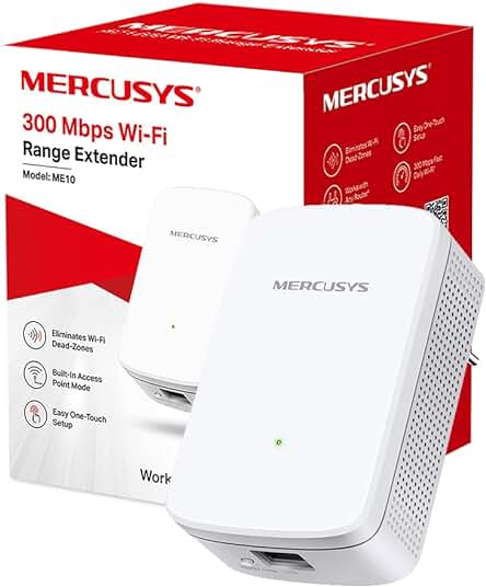 MERCUSYS ME10 Repetidor WiFi, Extensor de Red, Inalámbrico Ampliador 300 Mbps, WPS Botón, Play y Plug, Indicador LED de Señal, Fácil Configuración, Compatible c, Multicolor