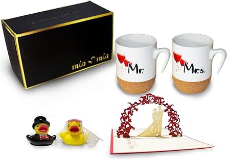 MIAMIO - Regalo para Pareja Nupcial Mr & Mrs/Set de Regalo de Boda/Tazas de Café Set con Corcho (Boda) MIAMIO - Regalo para Pareja Nupcial Mr & Mrs/Set de Regalo de Boda/Tazas de Café Set con Corcho (Boda)