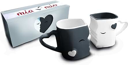 MIAMIO - Tazas de Café/Tazas de Besos Set/Regalo para Novios - Ceramica (Gris)