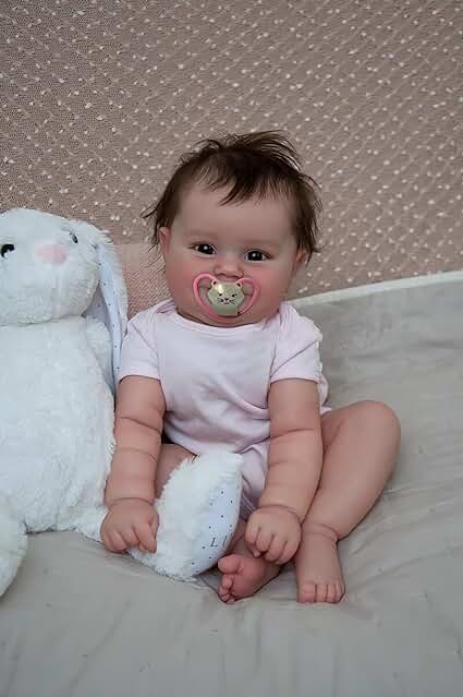 MineeQu 20 Pulgada Cabello Enraizado Sonrisa Realista Reborn Baby Doll Fabricada en Vinilo de Silicona de Cuerpo Completo Anatómicamente Correcto Recién Nacido Niña Muñecas Juguete de Baño para Niñas