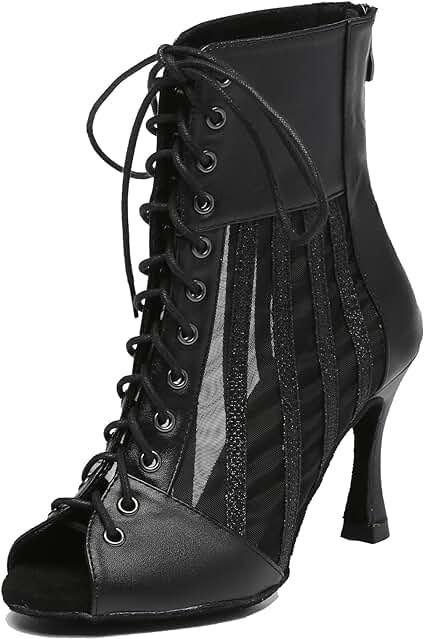 MINITOO Zapatos Danza Latina Mujer Malla Noche Fiesta Prom Sandalias Botas