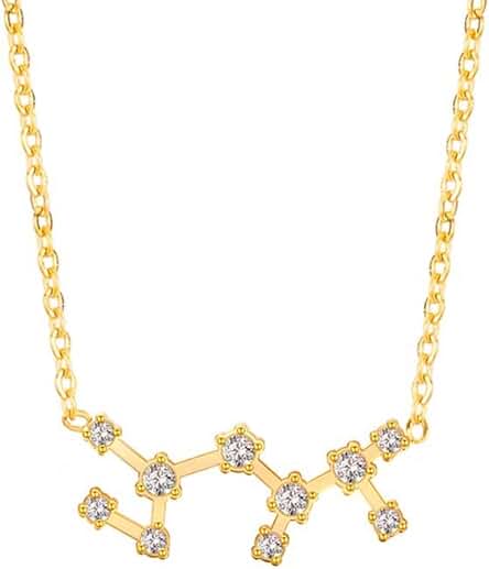 Mira-Mira, Collar de Constelaciones, Acero Bañado en Oro 14 k, para Chicas, Signos del Zodiaco, Mujer, Regalos, Astrología, Detalles, para Cualquier Ocasión o Regalo, Cadena 45 cm, Elegante, Casual.