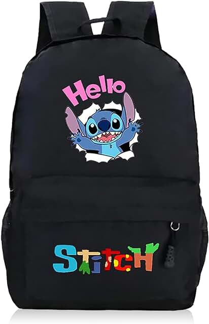 Mochila de Lilo y Stitch, Mochila para Libros, Mochila Escolar, para Niñas y Niños, Ligera, Adolescentes, Negro , M