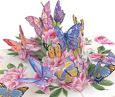 MOKIO® Tarjeta de Mariposa Pop-Up – Flores con Mariposas – Tarjeta de Felicitación 3D para un Cumpleaños, Jubilación o como Cupón, Tarjeta de Regalo Emergente con Sobre