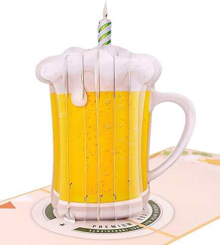 MOKIO® Tarjeta Pop-Up – Cerveza con Vela – Divertida Tarjeta de Felicitación 3D para un Cumpleaños, como Cupón o para Regalos de Dinero, Tarjeta Regalo Emergente con Sobre