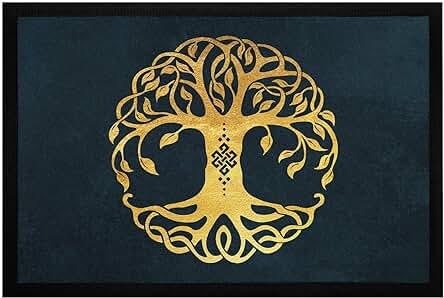 MoonWorks® Felpudo con Diseño de árbol de la Vida, nudo Celta, Mitología Nórdica, Vikingo, Antideslizante y Lavable, Color Negro, 60 x 40 cm MoonWorks® Felpudo con Diseño de árbol de la Vida, nudo Celta, Mitología Nórdica, Vikingo, Antideslizante y Lavable, Color Negro, 60 x 40 cm