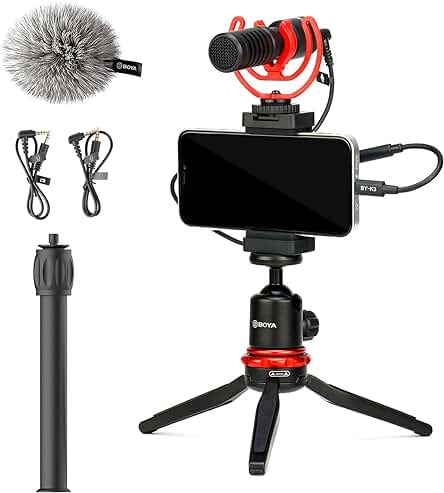 MOURIV VK-T1 PRO Equipo de Video para Teléfono Inteligente con mini Trípode, tubo de Extensión, Micrófono de Video Compatible con IPhone y Android para YouTube, TIKTok, Vlogging