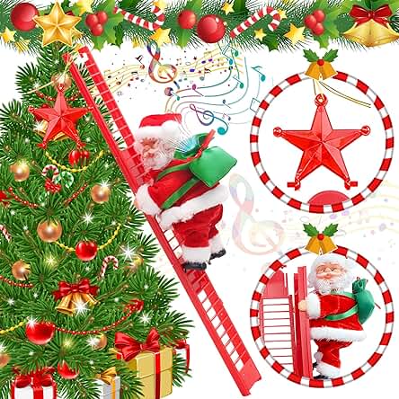 MOYKSRR Escalera De Escalada De Papá Noel, 50cm Decoración árbol Navidad Eléctrica con Música, Juguete de Papá Noel de Navidad, Decoración Navidad, Regalo Navidad para Niños