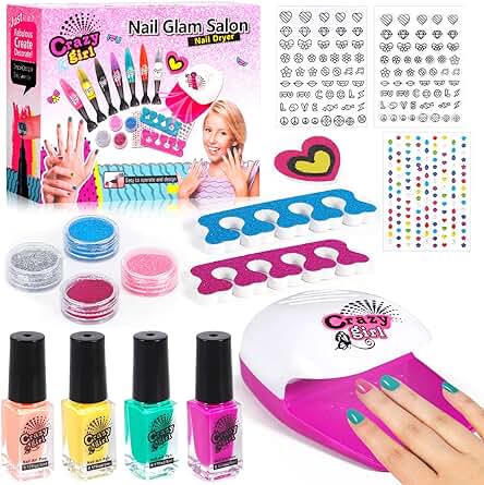 MOYKSRR Set de Manicura para Niña, Kit Pintauñas para Niñas, Juegos de Salón Manicura para Niños, Juego de Uñas para Niñas con Secador de Uñas, Pegatinas, para Niñas de 6 7 8 9 10 Años