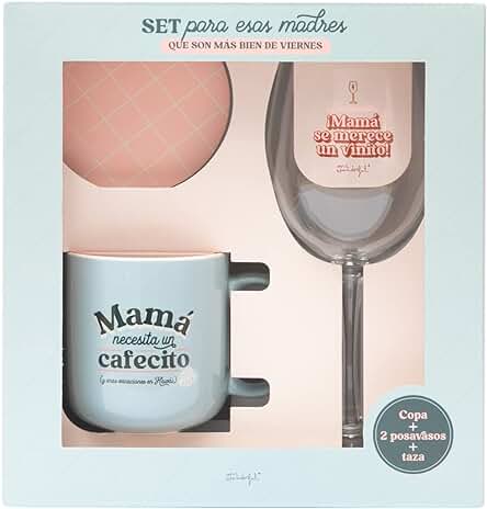 Mr. Wonderful - Set de copa de vino + Posavasos + taza para esas Madres que son más bien de Viernes