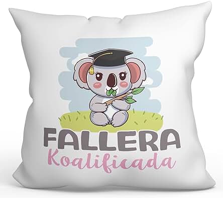 MUGFFINS Cojín 40x40 cm para FALLERA Mujer Relleno Incluído - En Español - Koalificado/koalificada - Regalo Original y Divertido