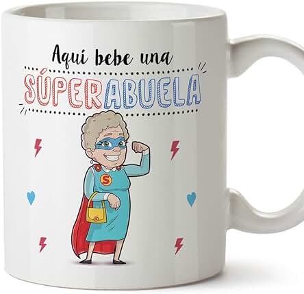 MUGFFINS Taza Abuela - Aquí Bebe Una Super Abuela - Taza Desayuno/Idea Regalo Original/Día de la Madre para Abuelitas. Cerámica 350 ML…