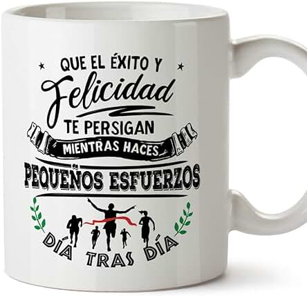 MUGFFINS Taza Motivacional Que el éxito y Felicidad te Persigan ... día tras día - Regalos para Animar y Motivar en el Desayuno