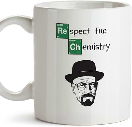 MUGFFINS Taza Química - Respect The Chemistry - Tazas de Café para Químicos. Regalos para Químicos, para los Amigos y la Familia - Cerámica - 11oz / 350 ml