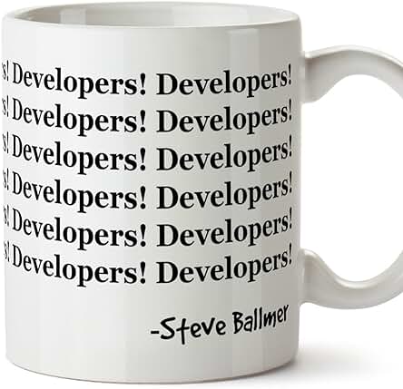 MUGFFINS Tazas de Desayuno Original para Regalar a Programadores - Developers! Developers! Steve Ballmer - Cerámica 350 ml