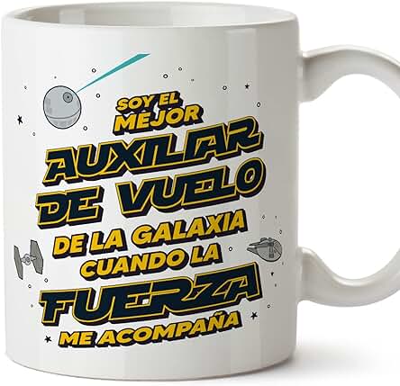 MUGFFINS Tazas para AUXILIAR DE VUELO Hombre - En Español - Mejor de la Galaxia Cuando Fuerza me Acompaña - 11 oz / 330 ml - Regalo Original y Divertido