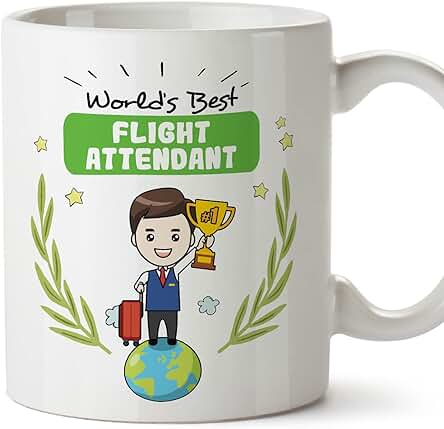 MUGFFINS Tazas para AUXILIAR DE VUELO Hombre - En Inglés - World's Best - 11 oz / 330 ml - Regalo Original y Divertido