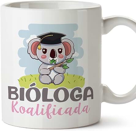 MUGFFINS Tazas para BIÓLOGA Mujer - En Español - Koalificado/koalificada - 11 oz / 330 ml - Regalo Original y Divertido